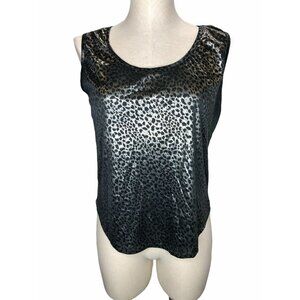 Bentley Tank Top Leopard Womens Medium Metallic Silver Black Gray Pullover Shirt